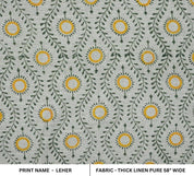 Premium Hand Block Print Mustard Thick Linen Pure Fabric - Lehar