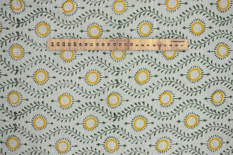 Premium Hand Block Print Mustard Thick Linen Pure Fabric - Lehar