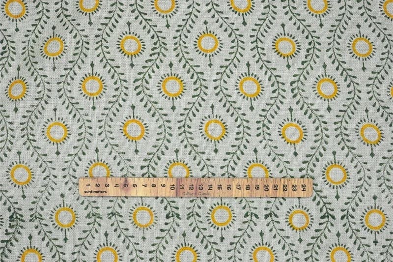 Premium Hand Block Print Mustard Thick Linen Pure Fabric - Lehar