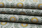 Premium Hand Block Print Mustard Thick Linen Pure Fabric - Lehar