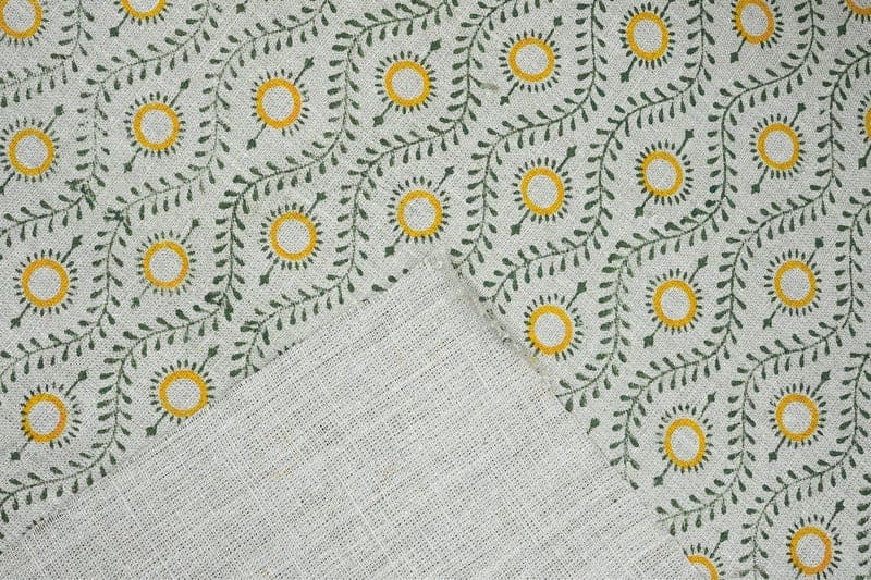Premium Hand Block Print Mustard Thick Linen Pure Fabric - Lehar