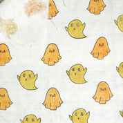 Premium Hand Block Print Mustard  Pure White Linen Fabric - Little Ghost