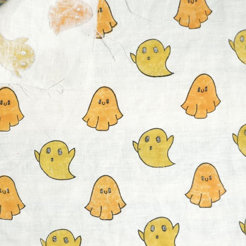 Premium Hand Block Print Mustard  Pure White Linen Fabric - Little Ghost
