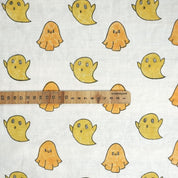 Premium Hand Block Print Mustard  Pure White Linen Fabric - Little Ghost