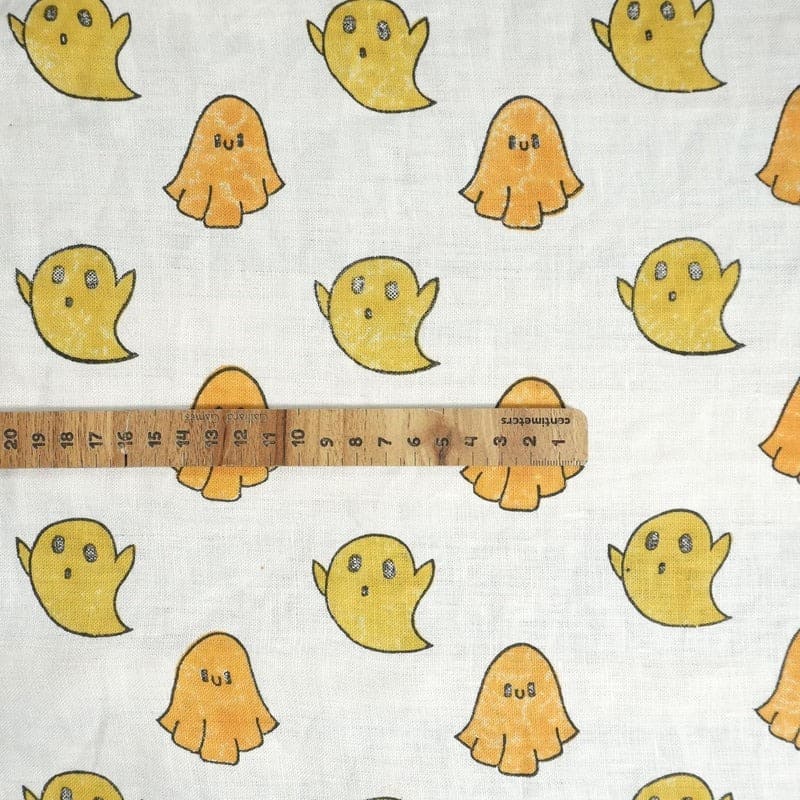 Premium Hand Block Print Mustard  Pure White Linen Fabric - Little Ghost