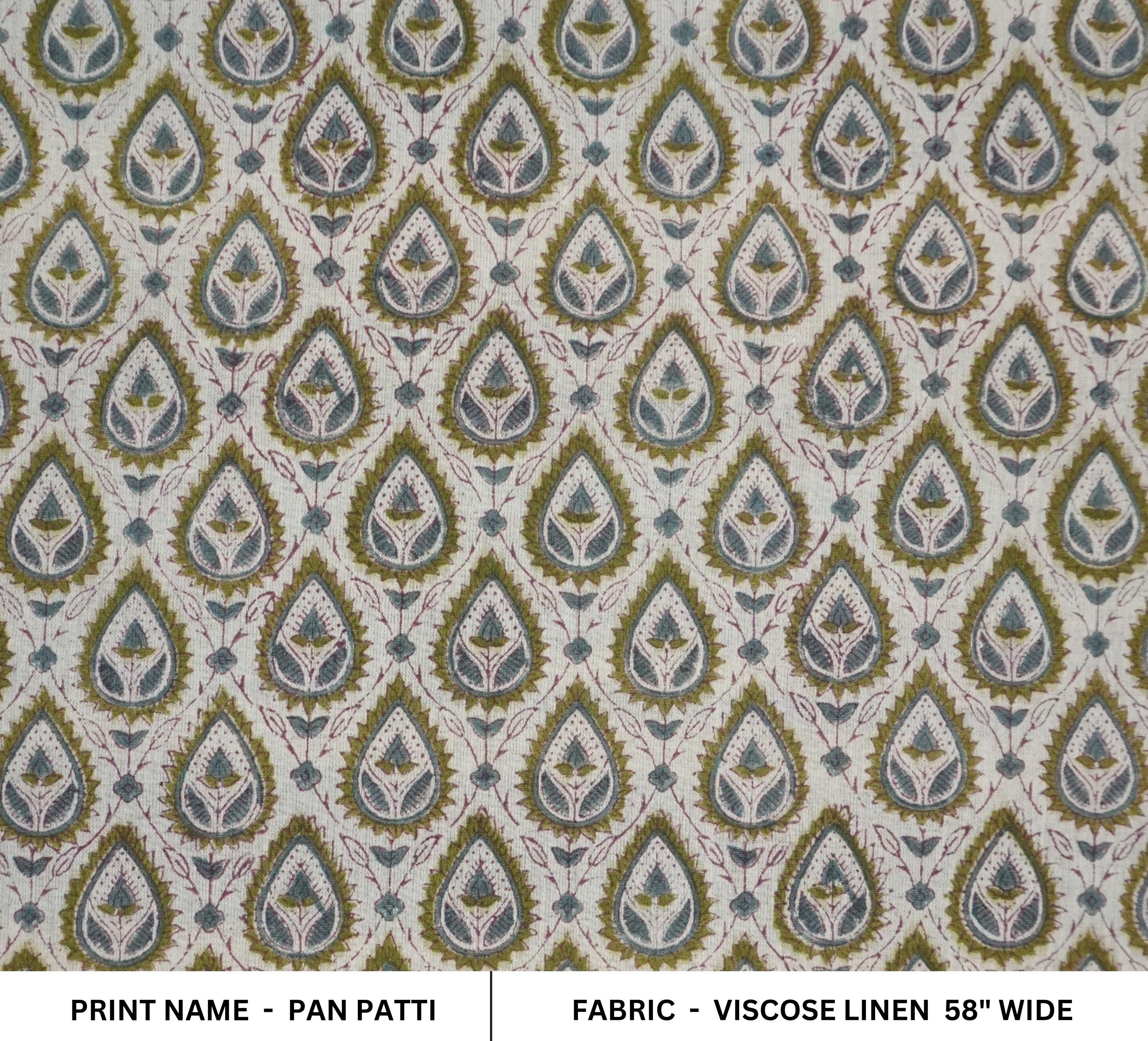 Prmeium Viscose Linen Hand Block Print Bronze Fabric - Pan Patti