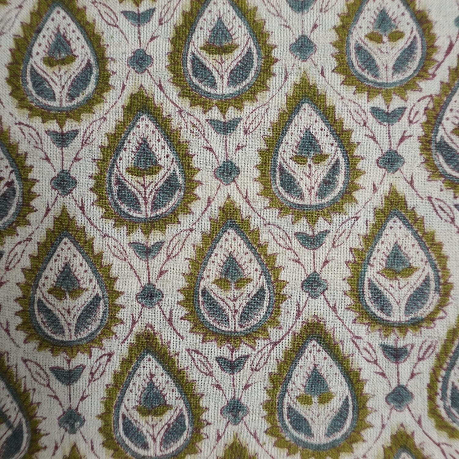 Prmeium Viscose Linen Hand Block Print Bronze Fabric - Pan Patti