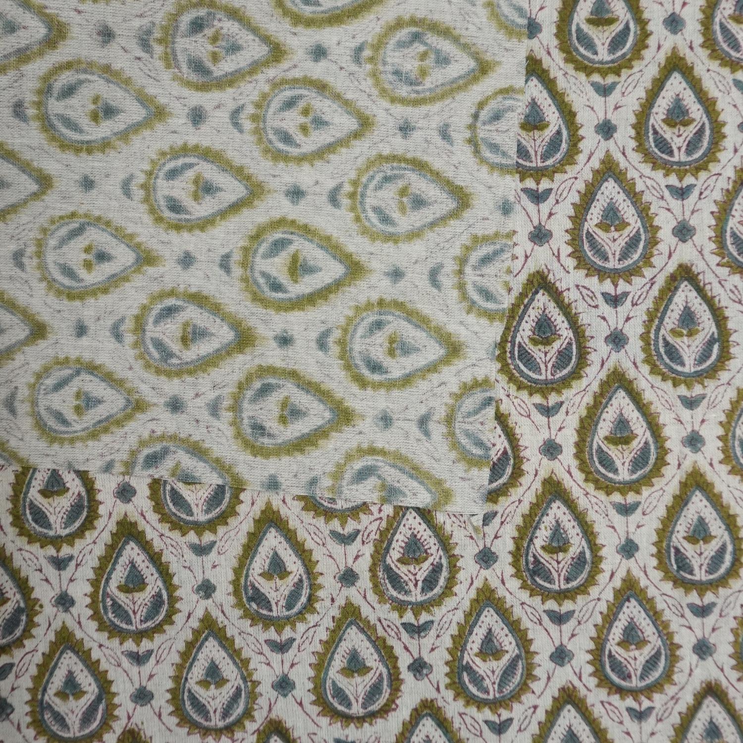 Prmeium Viscose Linen Hand Block Print Bronze Fabric - Pan Patti
