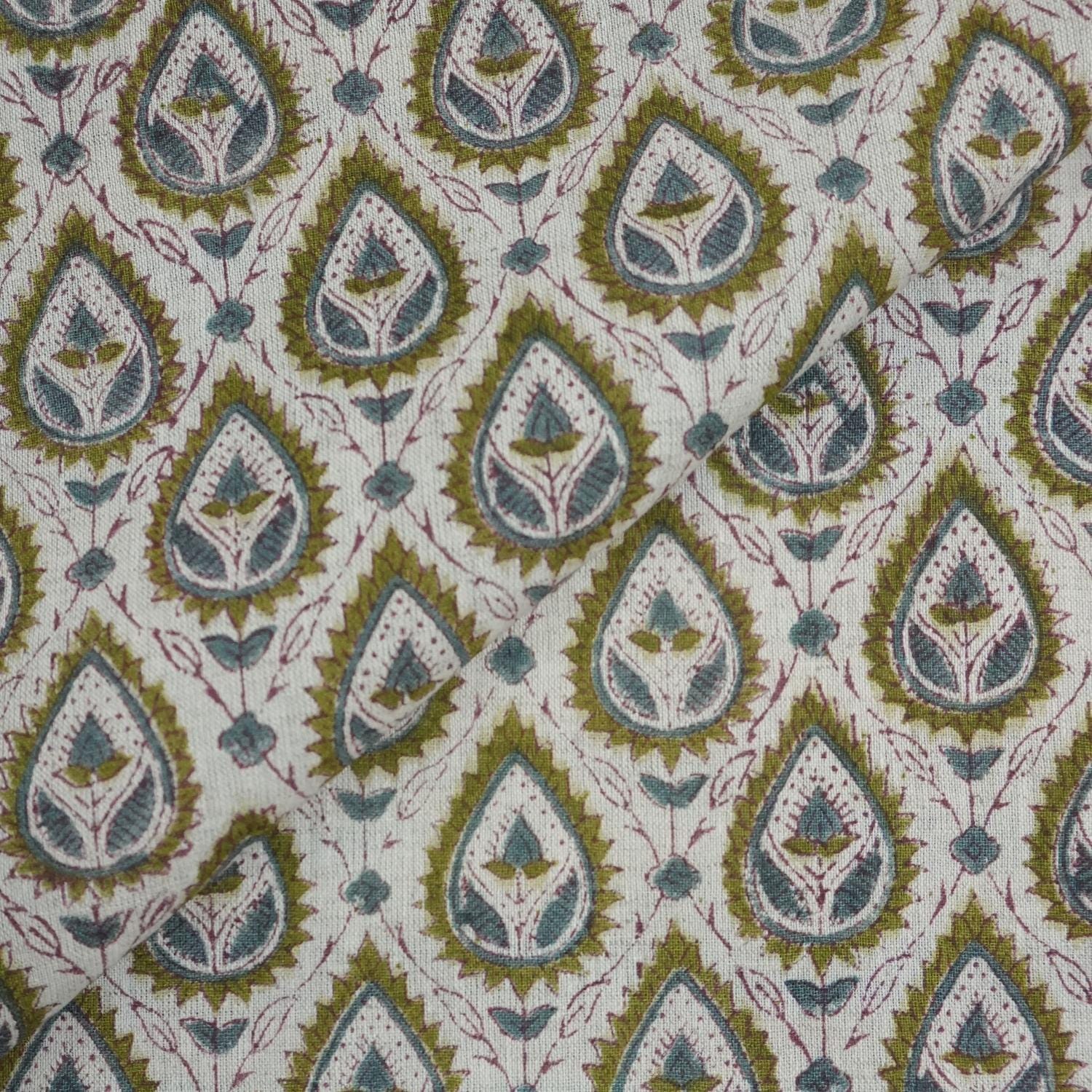 Prmeium Viscose Linen Hand Block Print Bronze Fabric - Pan Patti