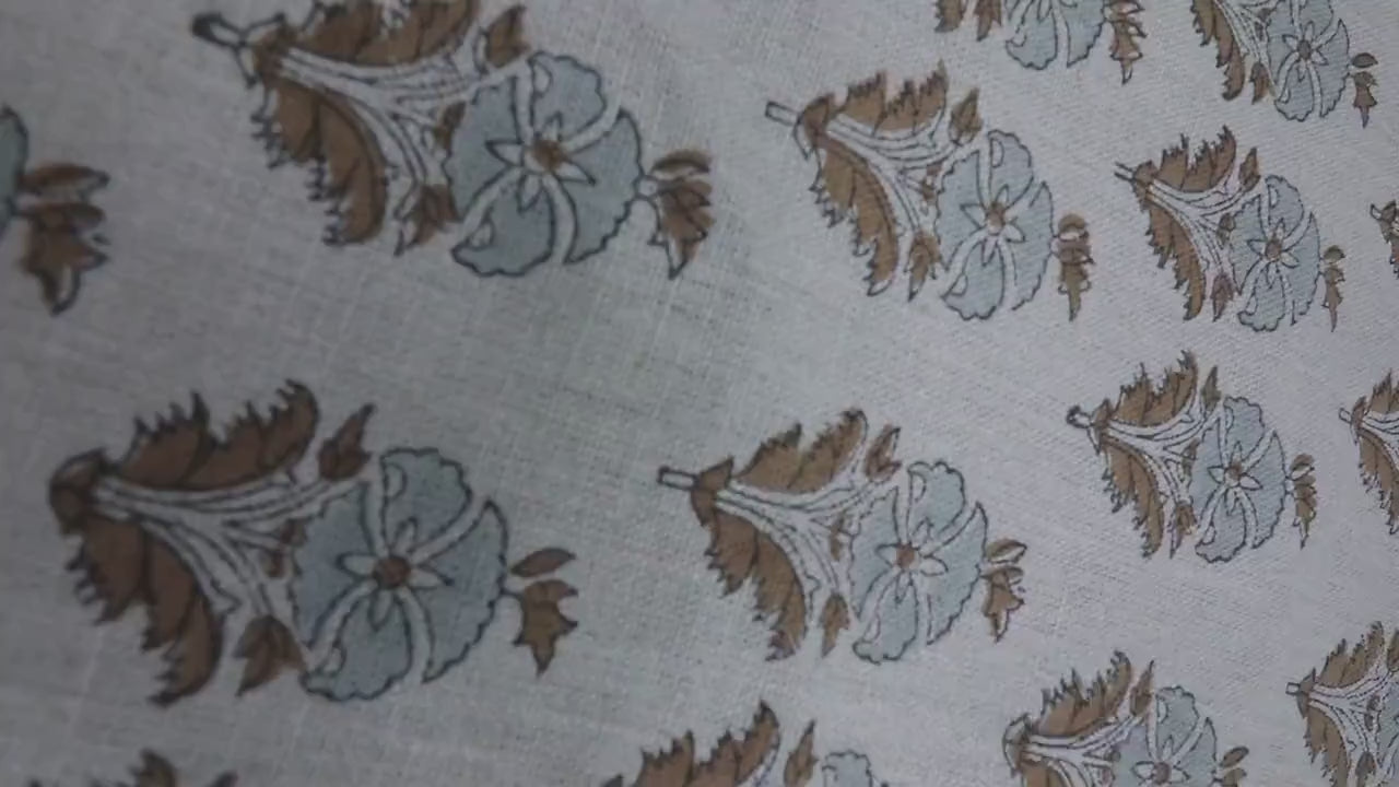 Hand Block Printed Thick Pure Linen Brown and Grey Floral Fabric 58" Wide for Table & Cushion Covers – MOR-MUKUT