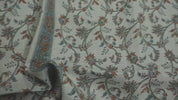 Traditional Block Printed Premium Pure Linen Brown and Blue Floral Fabric for Napkins & Curtains - VARANASI