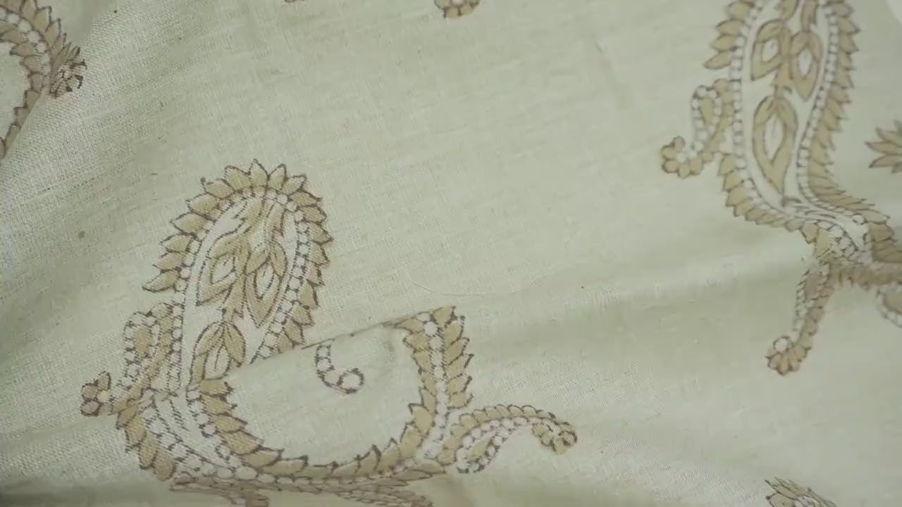 Handmade Gray and Brown Floral Natural Linen Blend Fabric for Roman Shade with Prayagaraj Print