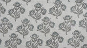 Handmade Art Viscose Linen Fabric for Roman Shade Decor with Bael Patra Print in Gray leaf