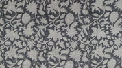 Thick Linen Hand Block Printed Fabric Gray Floral Design for Pillow Covers & Curtains - Manikarnika