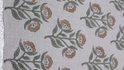Indian Block Printed Premium Pure Linen Cushion Fabric in Bronze and Gray Floral for Curtains & Upholstery Drapery - BAELPATRA