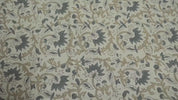 Handcrafted Block Print Gray and Pastel Brown Floral Linen Blend Fabric for Cushions & Window Curtains - MADHAV