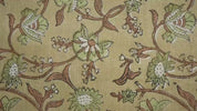 Indian Artisan Coconut and Sage Green Floral Block Printed Linen Blend Natural Fabric for Home Decor - Naayab