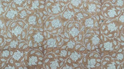 Pastel Brown and Blue Mini Floral Hand Block Printed Premium Pure Linen Fabric for Pillows & Cushions Cover - Amritvela