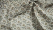 Pure Linen Hand Block Printed Gray and Sage Green Floral Fabric for Table Napkins & Decorative Home Accents - GULMOHAR