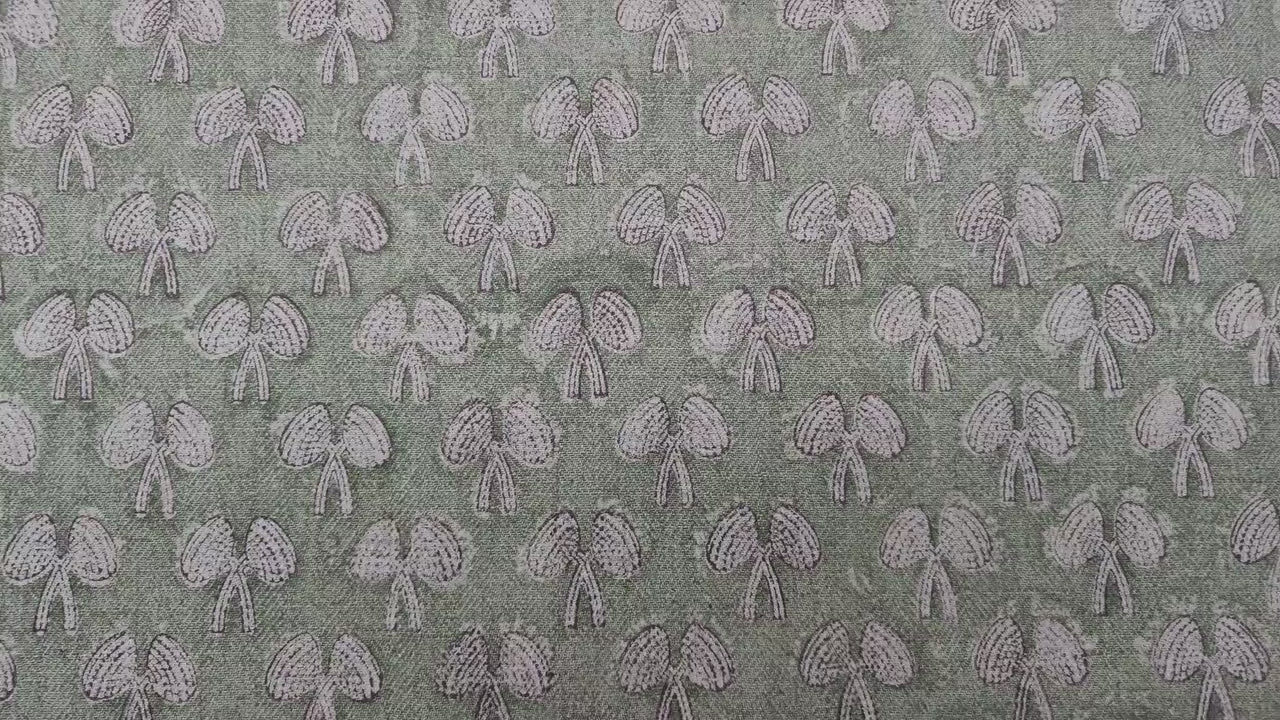 Indian Mushroom Light Pink and Green Floral Cushion Fabric on Thick Linen for Living Room Decor