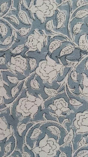 Handmade Block Printed Blue & Beige Duck Canvas 50" Wide Indian Artisan Fabric for Cushion Covers & Home Decor - Amritvela
