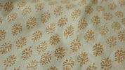 Handbock Kashi Print in Natural Off white Linen Mustard Floral Fabric for Window Covering