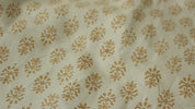 Handmade Off-White Linen Fabric 58'' Wide in Sage Green & Bronze Floral Block Print for Cushion Covers - Kashi
