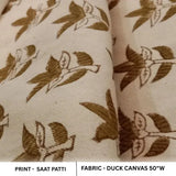 Handblock Printed Brown Leaves Cushion Case Fabric on Duck Canvas - SAAT PATTI