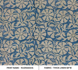 Sky Blue Block Print Thick Linen Fabric For Home Decor - Rudraksha