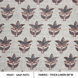 Indian Block Printed Handmade Leaves Floral Throw Boho Thick Linen Fabric - SAAT PATTI