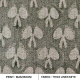 Handmade Throw Leaf Light Green Block Printed Thick Linen Fabric For Farmhouse Decor - MUSHROOM