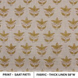 Handmade Artisan Green Leaves Block Printed Curtains Fabric for Farmhouse in Thick Linen - SAAT PATTI
