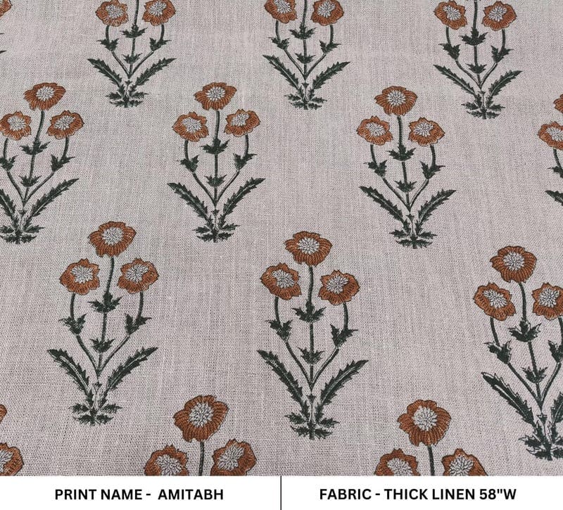 Traditional Block Print Brown Thick Linen Fabric Cushion  - Amitabh