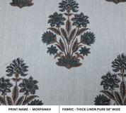 Thick linen block printed fabric for curtains, pillows, cushions, floral handmade art, Indian fabric - MORPANKH