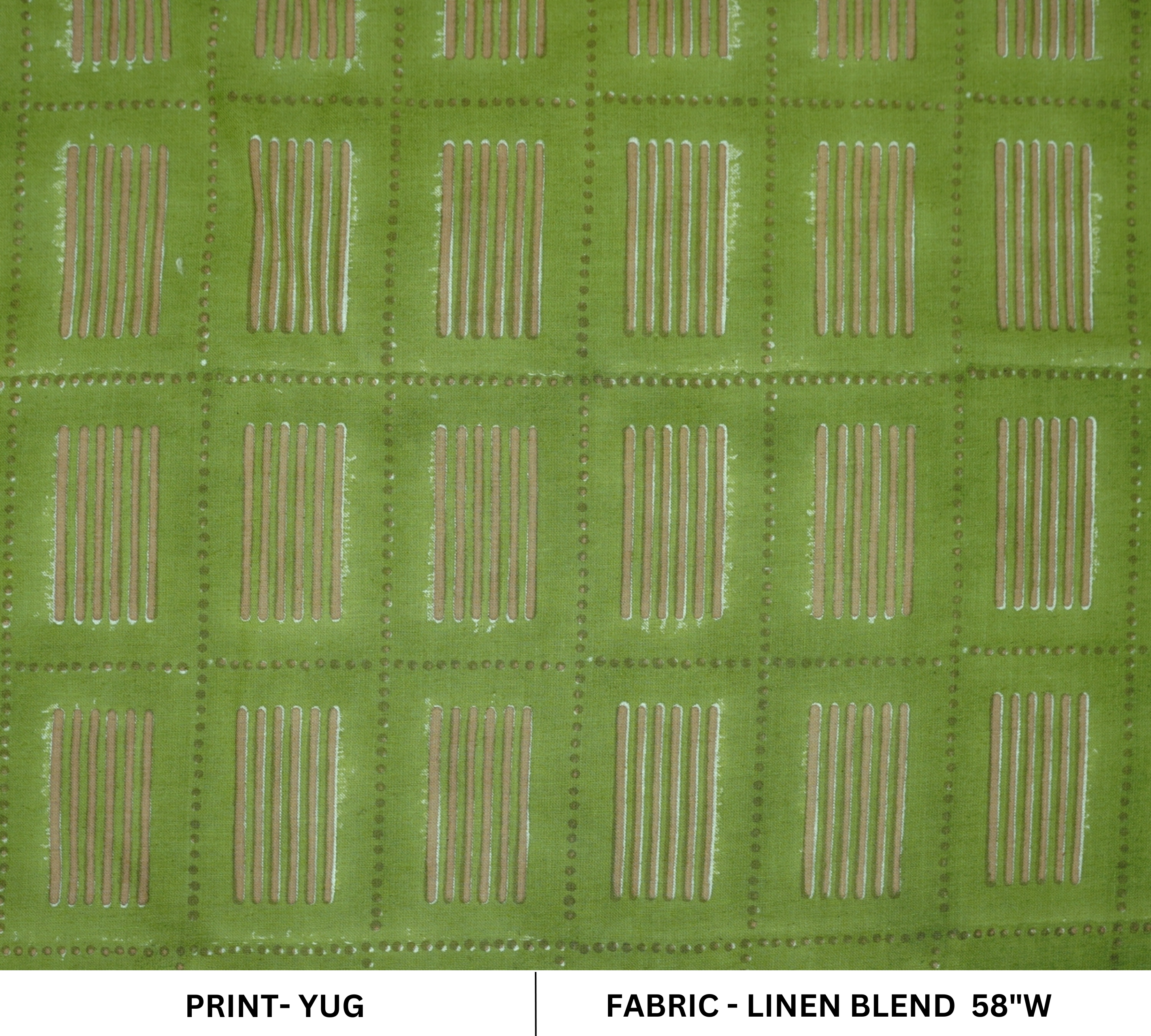 Traditional Boho Green Floral Linen Blend Fabric Lightweight Décor Textile - Yug Design