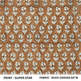 Handmade Artisan Bronze & Silver Floral Throw Block Printed Duck Canvas Fabric - SUPER STAR