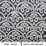 Handmade Block Printed Gray and Black Floral Throw Boho Pure Linen Fabric - SHATRU