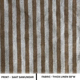 Indian Block Printed Brown and Gray Striped Premium Soft Pure Linen Fabric - SAAT SAMUNDAR