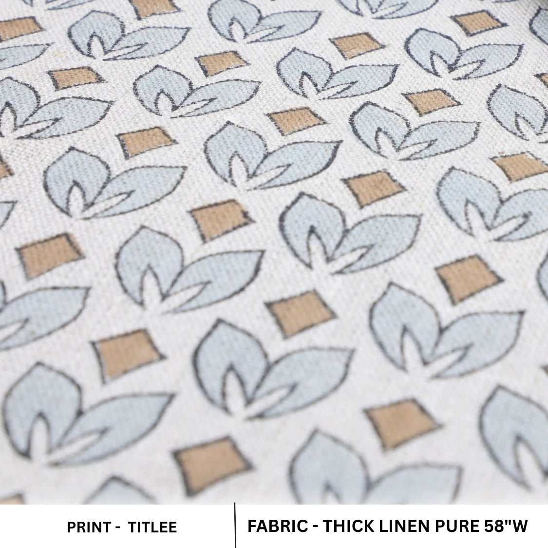 Handmade Block Printed Throw Boho Gray and Brown Floral Thick Linen Fabric - TITLEE