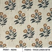 Handcrafted Brown & Black Floral Printed on Thick Linen Fabric - Neha Heritage