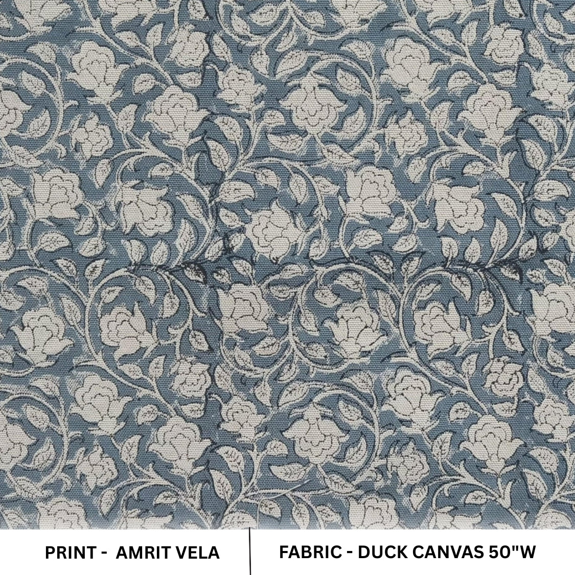 Block Printed Throw Gray Floral Designer Duck Canvas Fabric for Home Decor Window - AMRIT VELA