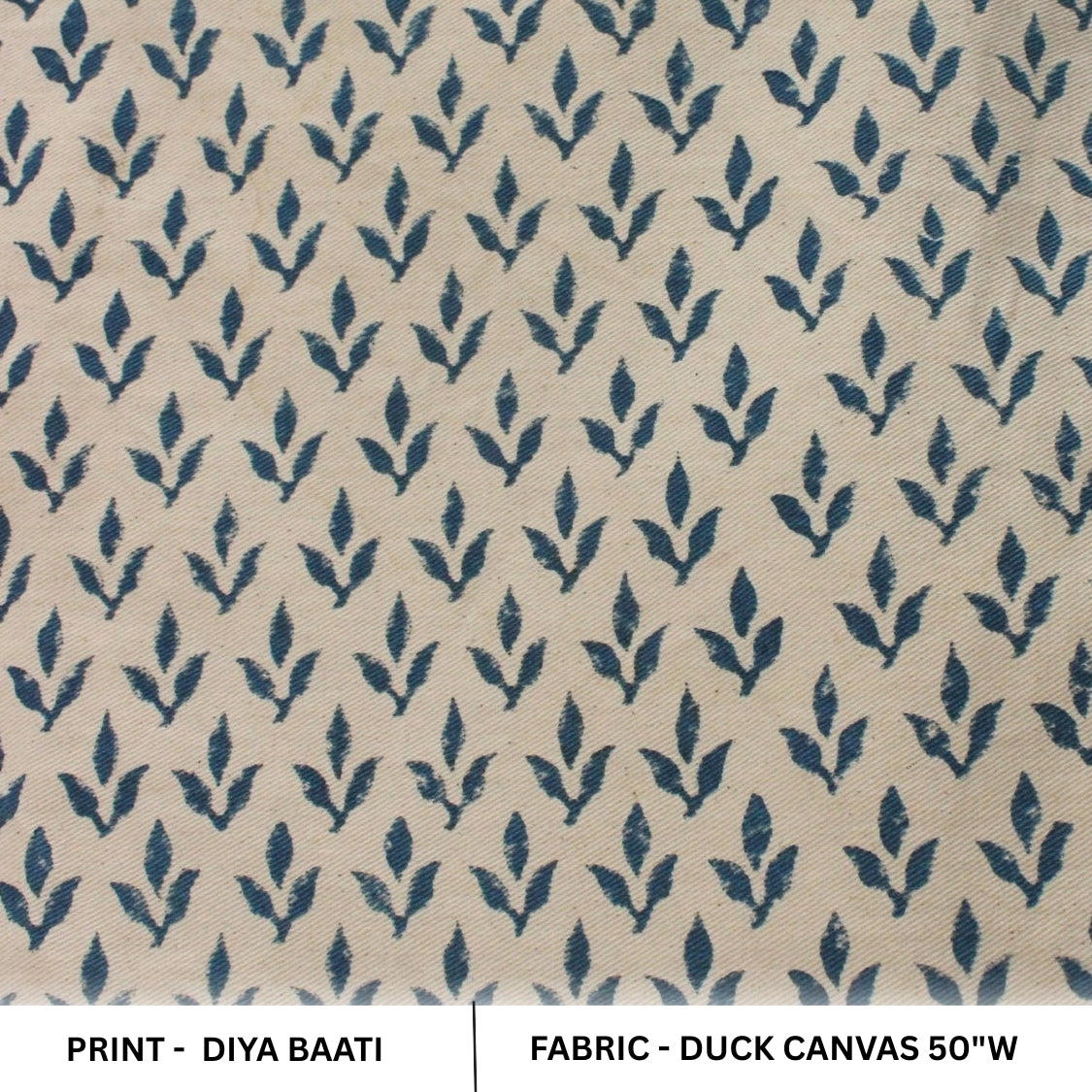 Handmade Designer Blue Floral Block Printed Duck Canvas Fabric for Farmhouse Decor - DIYA BAATI