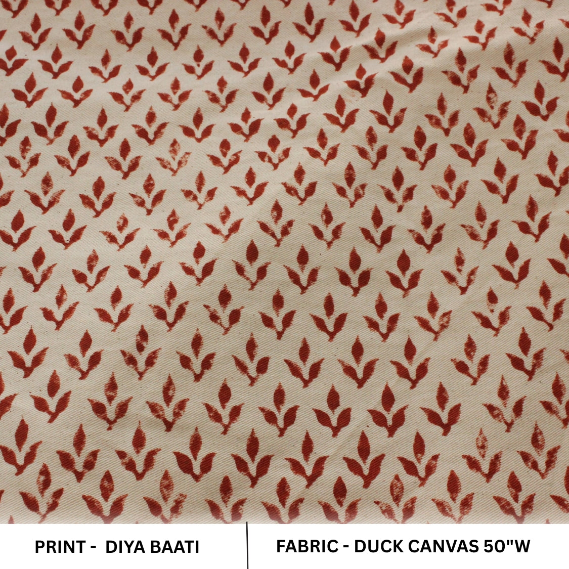 Handmade Throw MIni Red Floral Block Printed Duck Canvas Custom 50"W Fabric - DIYA BAATI