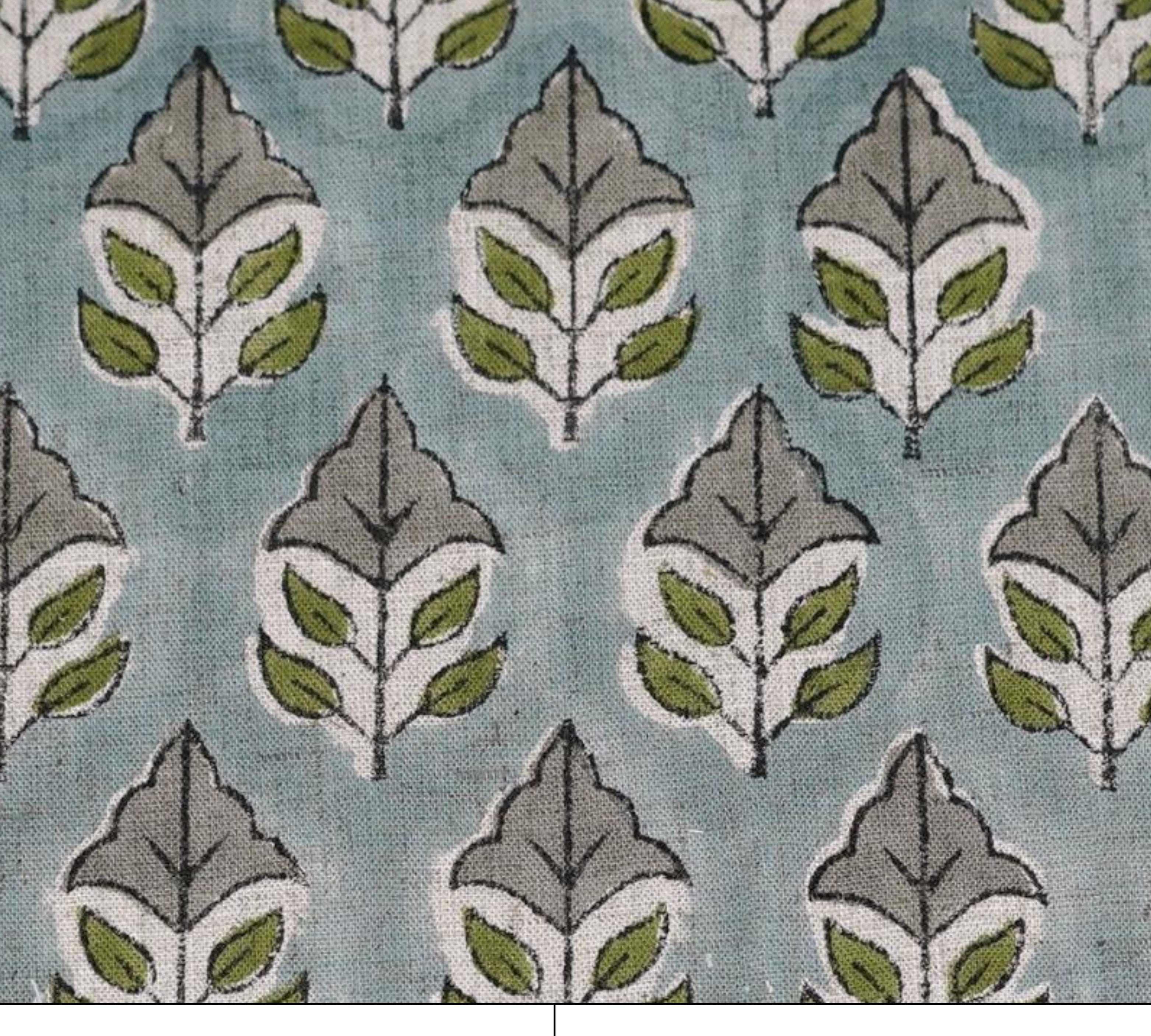 Viscose linen Patterned fabric with leaf design on a blue background