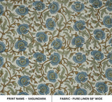 Wooden Block Print Sage Green Blue Floral Pure Linen Fabric – Vasundara