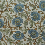 Wooden Block Print Sage Green Blue Floral Pure Linen Fabric – Vasundara
