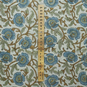 Wooden Block Print Sage Green Blue Floral Pure Linen Fabric – Vasundara