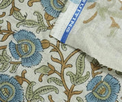 Wooden Block Print Sage Green Blue Floral Pure Linen Fabric – Vasundara