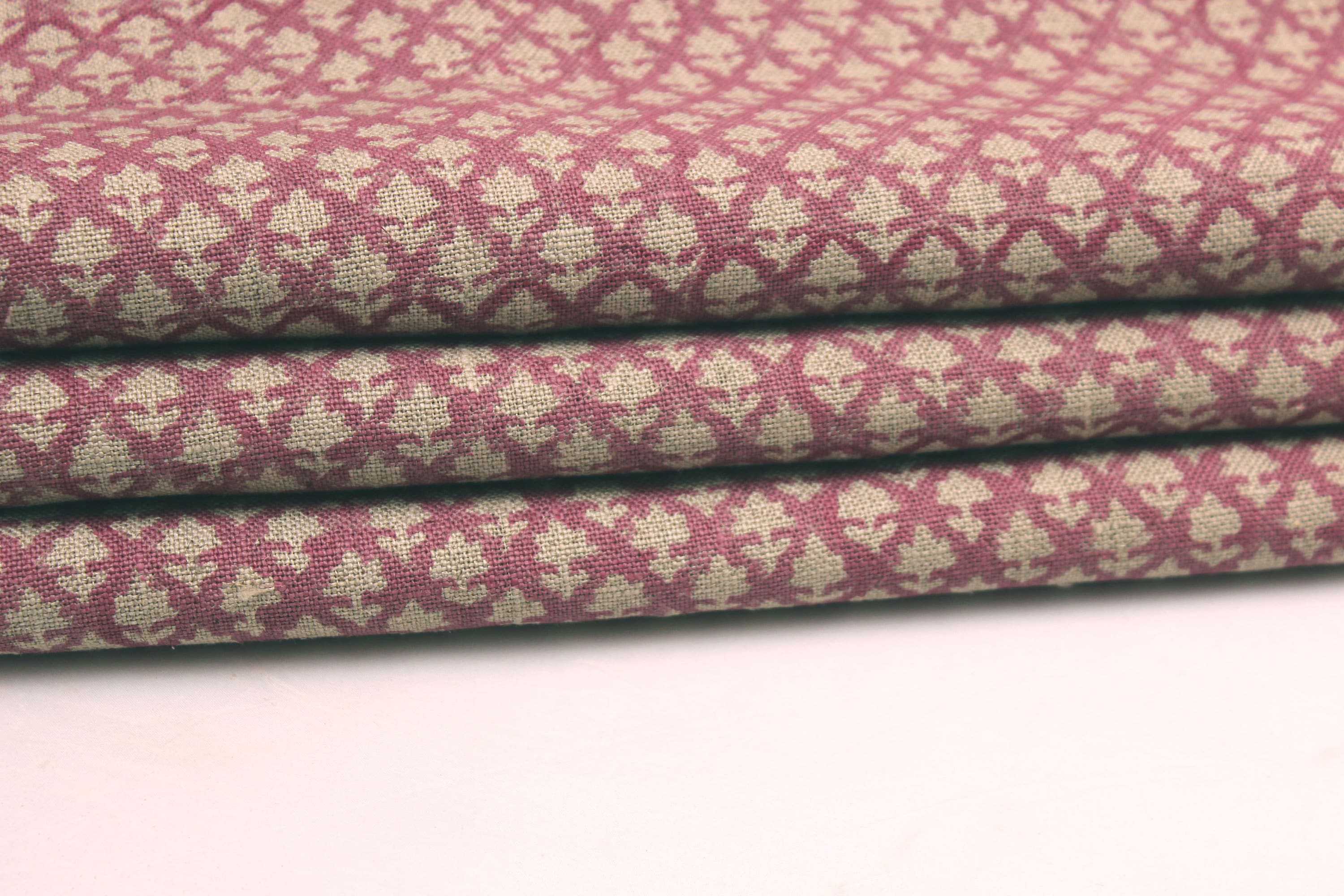 Block Print Linen Fabric, Pinkcity Jaal  Plain Linen Home Decor,Pink Floral Block Print  By The Yard Softened Stonewashed Fabricindian Natural Linen Extra Wide