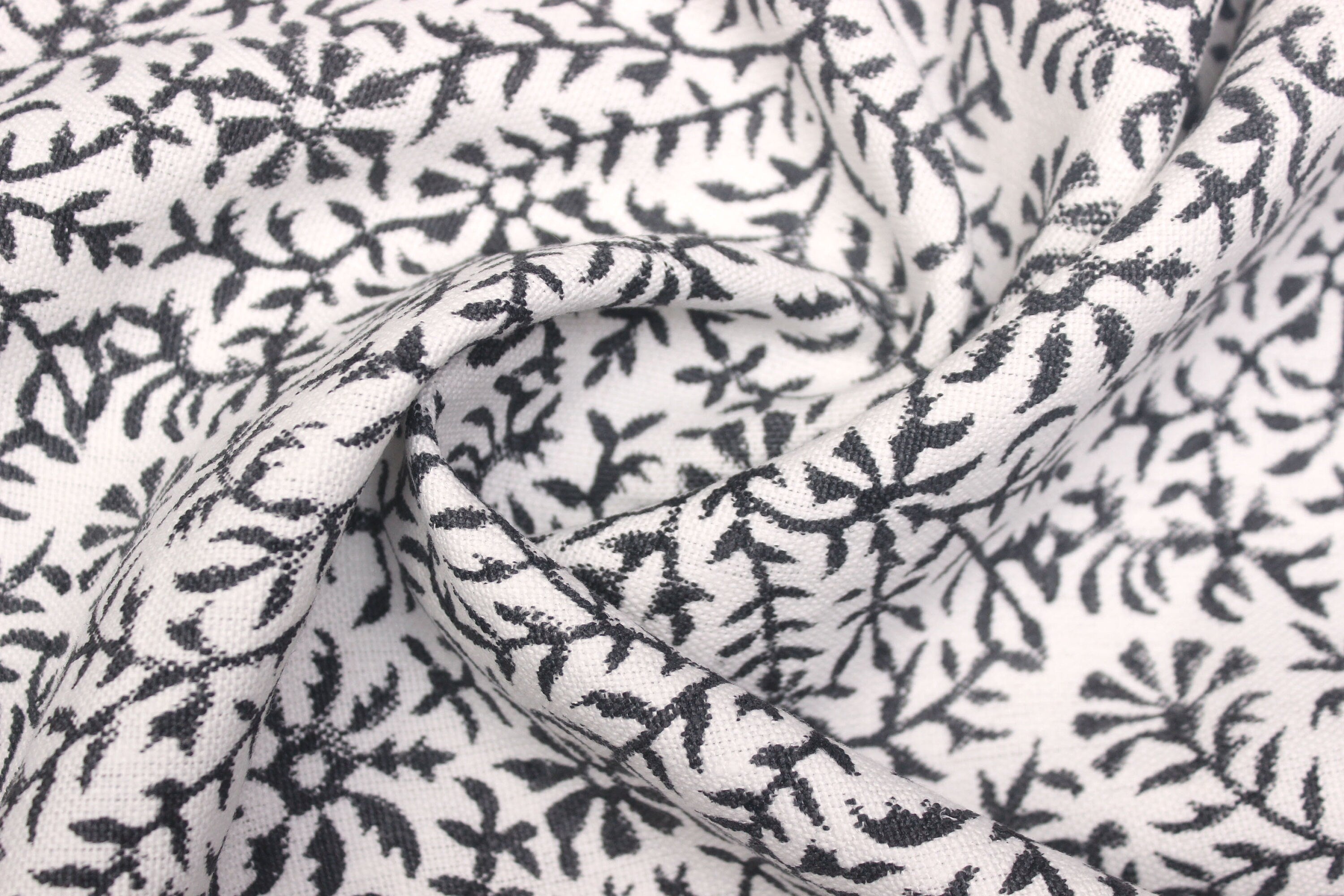 Junglee Ghass  Block Print Fabric Black & White, Indian Fabric Linen Fabric, Block Printed Pillow Covers, Leaf Floral Upholstery Fabric